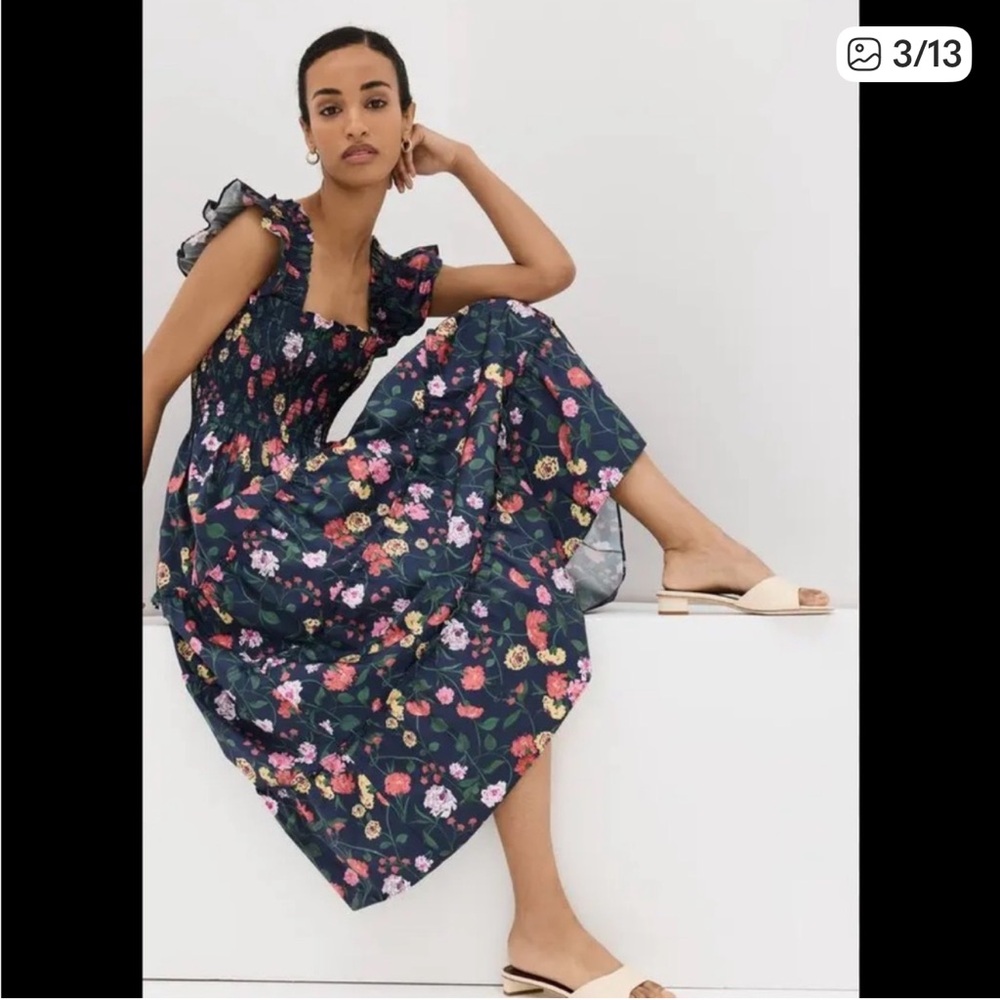 Hill House Black Floral Maxi Dress with Pink, Red & Yellow Flowers